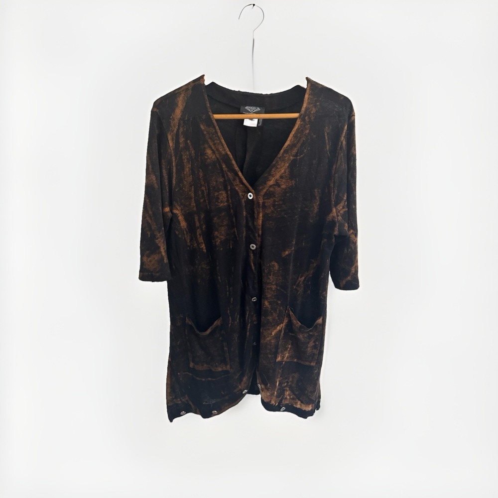Angel Linen Top Button Details Black And Brown Burnout Top XS Oversized
